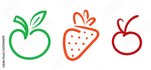 hand drawing apple, strawberry and cherry symbol