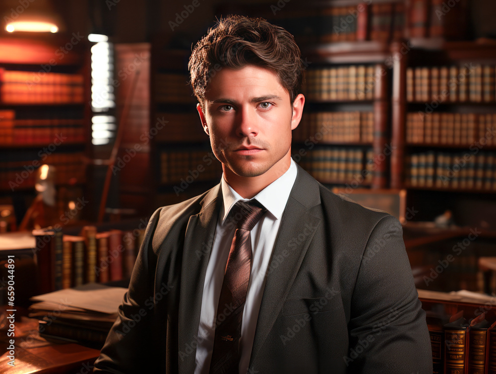 Portrait of a handsome young man in a classic suit. Law and justice. Generative AI Portrait of a handsome young man in a classic suit. Law and justice. Generative AI