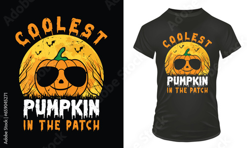 Coolest pumpkin in the patch t shirt design, graphic t shirt template, pumpkin design, halloween t shirt 