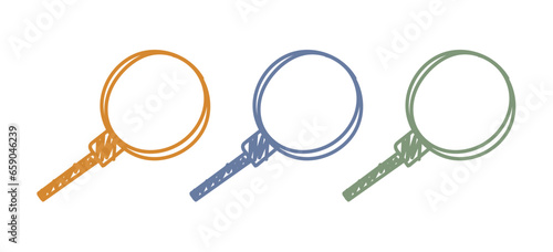 hand drawing colorful magnifiers. vector magnifying glass