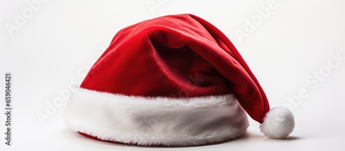 Santa s red hat stands alone on a white background