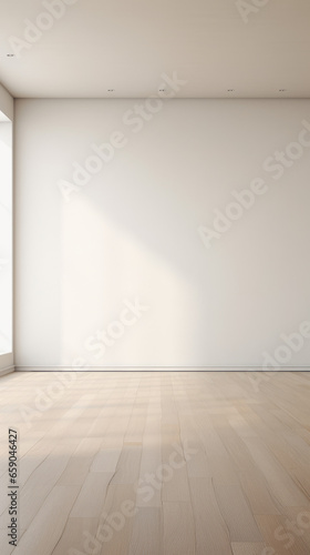 An empty white room with a wooden floor