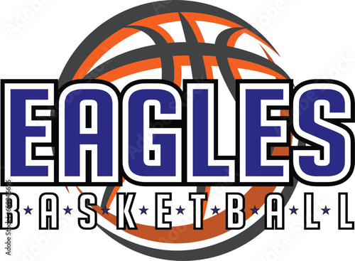 Eagles Basketball Graphic is a sports design template that includes graphic text, stars and a graphic basketball. This design is great for advertising and promotion such as t-shirts for teams.