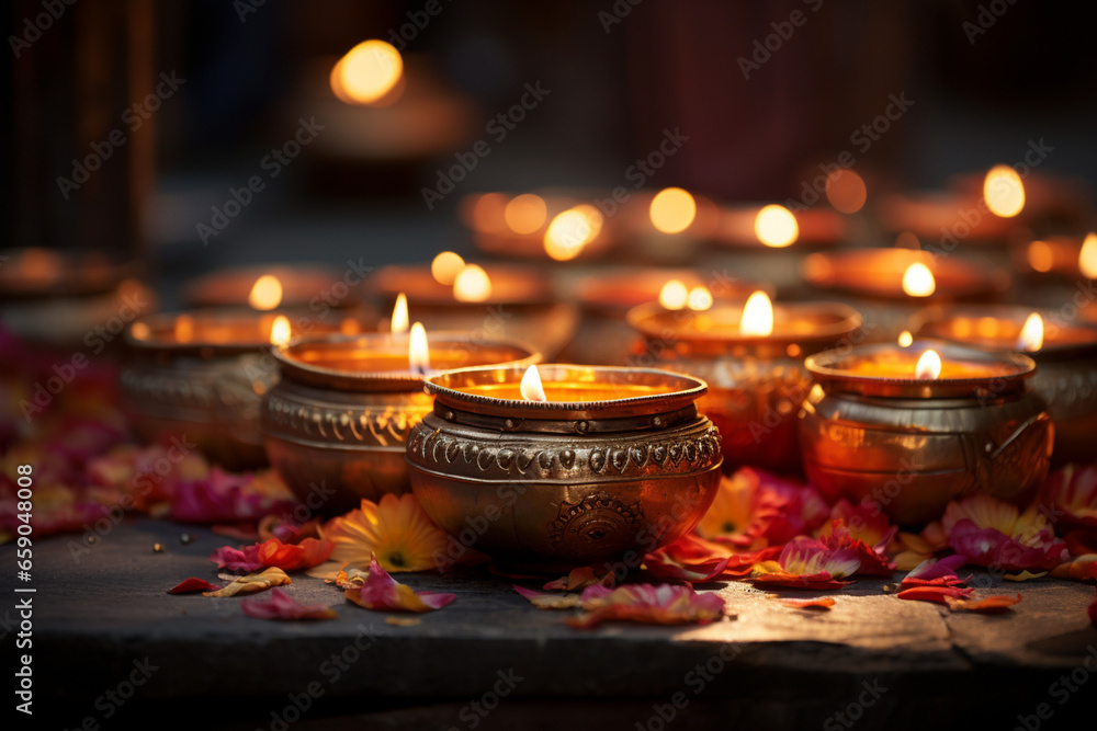 Obraz premium candlelight at diwali festival indian traditional festival