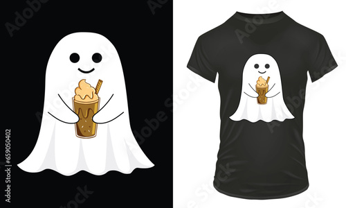 Ghost drinking ice coffee t shirt, cute ghost coffee,