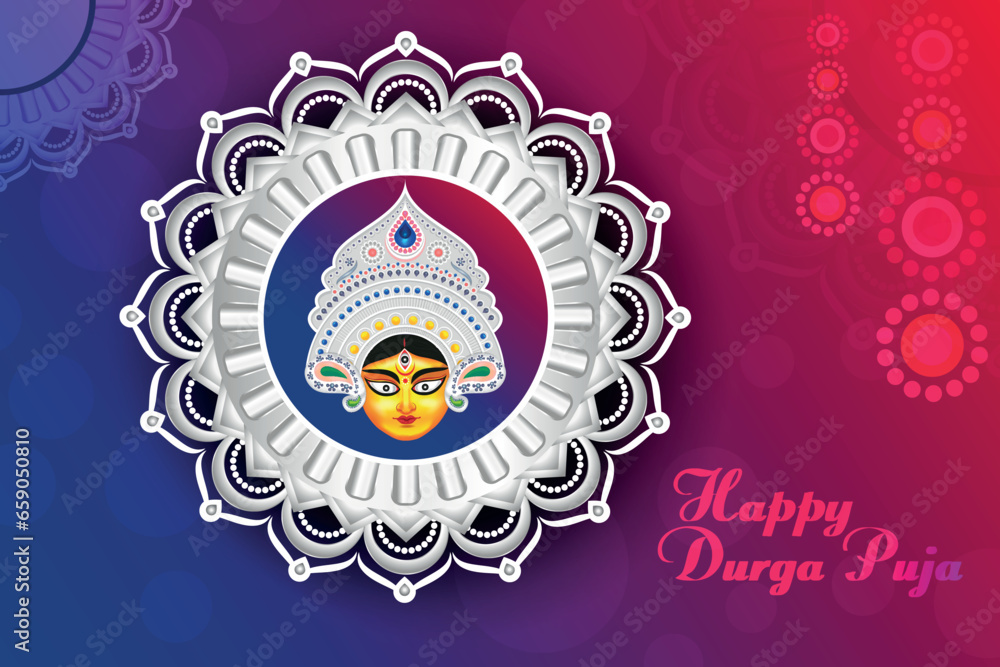 Fototapeta premium Durga maa face for Durga Puja Festival and vector Illustration