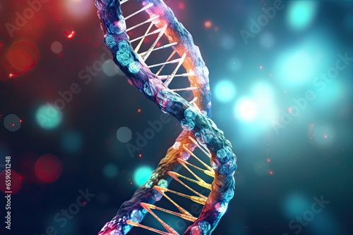 Abstract DNA helix strand. Scientific concept of genetics, biotechnology and research. Generative AI