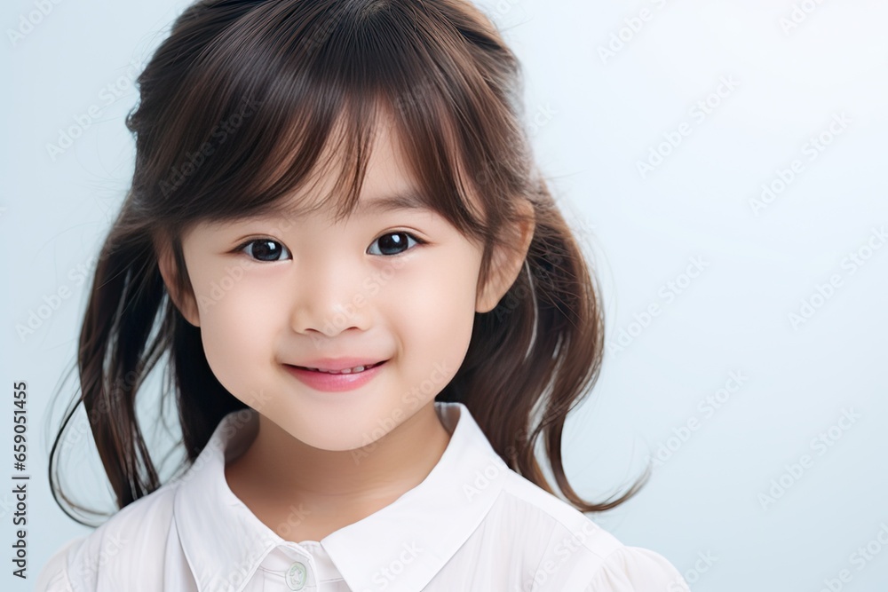 Portrait of a happy young Asian girl with a bright smile on her face, radiating joy and happiness. generative ai Portrait of a happy young Asian girl with a bright smile on her face, radiating joy and happiness. generative ai