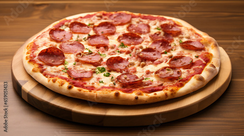 pizza with salami on board