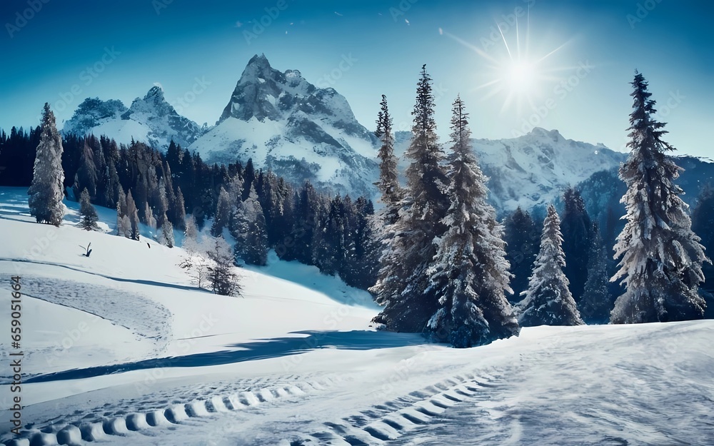Beautiful winter landscape for natural nature background. AI Generative