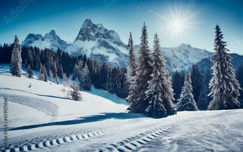 Beautiful winter landscape for natural nature background. AI Generative