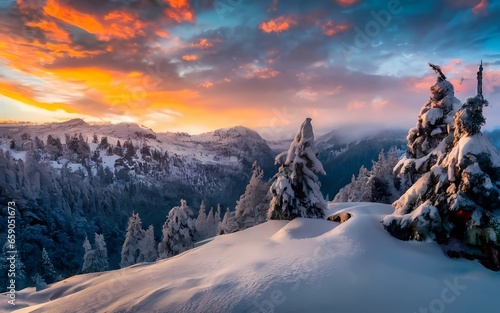 Beautiful winter landscape for natural nature background. AI Generative © Александр Ковалёв