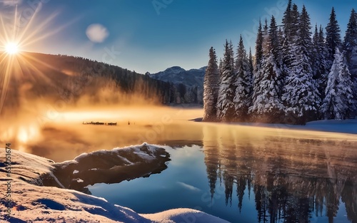 Beautiful winter landscape for natural nature background. AI Generative