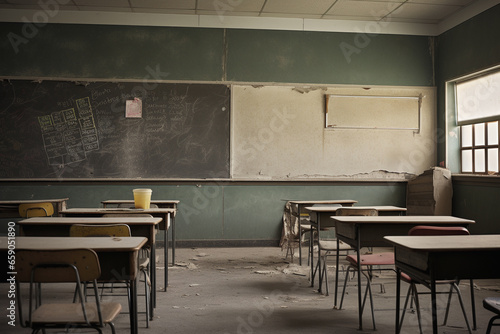 Abandoned classroom in a state of decay