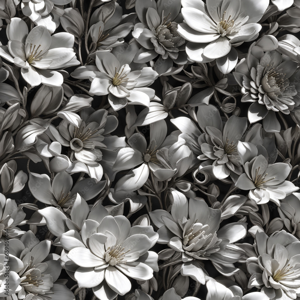 Silver 3D High Detailed Flowers Seamless Pattern Colorful Digital Background Floral Design - ai generated Silver 3D High Detailed Flowers Seamless Pattern Colorful Digital Background Floral Design - ai generated