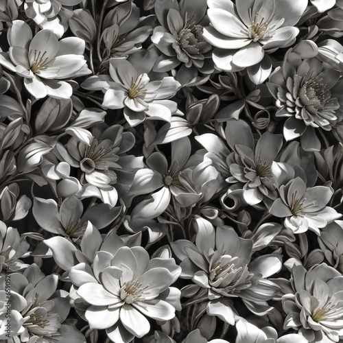 Silver 3D High Detailed Flowers Seamless Pattern Colorful Digital Background Floral Design - ai generated