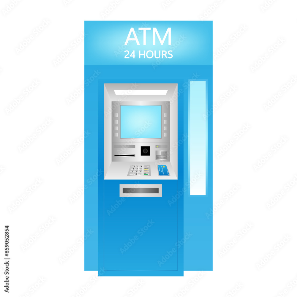 ATM- Automated Teller Machine. ATM Machine. Vector Illustration Isolated on White Background. ATM- Automated Teller Machine. ATM Machine. Vector Illustration Isolated on White Background.