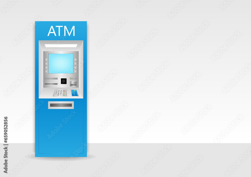 ATM- Automated Teller Machine. ATM Machine standing near the Wall. Vector Illustration. ATM- Automated Teller Machine. ATM Machine standing near the Wall. Vector Illustration.