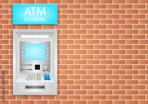 ATM - Automated Teller Machine on Wall. Vector Illustration. 
