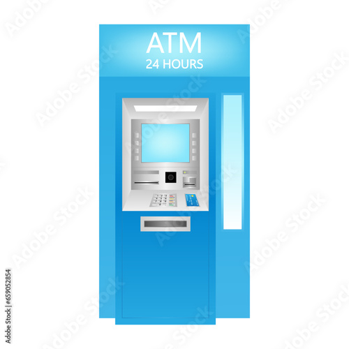 ATM- Automated Teller Machine. ATM Machine. Vector Illustration Isolated on White Background. 