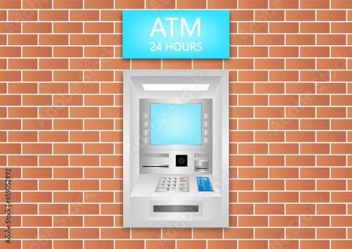 ATM - Automated Teller Machine on Wall. Vector Illustration. 