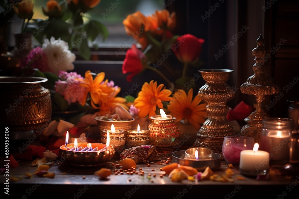 Diwali Puja Serenity Illuminating Traditions Created with Generative AI