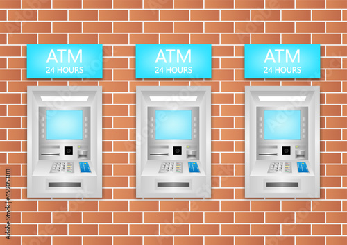 ATM - Automated Teller Machine on Wall. Vector Illustration. 