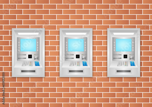 ATM - Automated Teller Machine on Wall. Vector Illustration. 