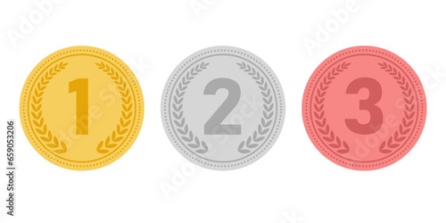Medal. Gold, Silver and Bronze Medals. Sport Winner Medal. Champion and Winning Concept. Vector Illustration.