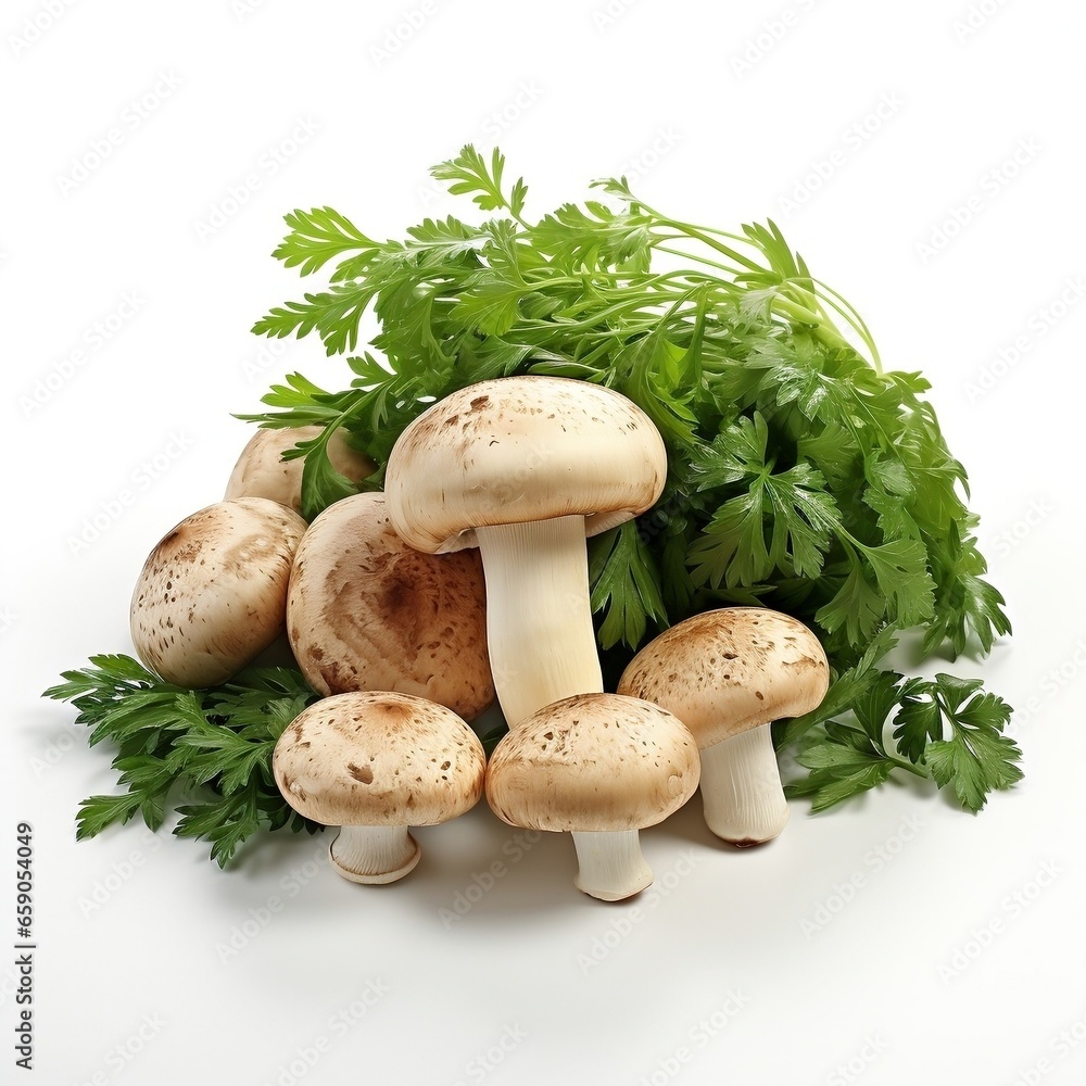 Fresh mushroom champignon and vegetables isolated on white background Fresh mushroom champignon and vegetables isolated on white background