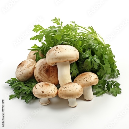 Fresh mushroom champignon and vegetables isolated on white background