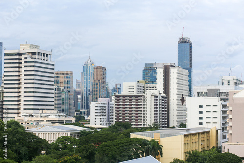 Aerial view with high building in Bangkok City, Thailand on the cloudy day