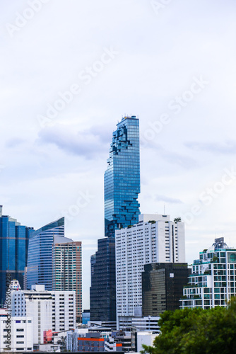 Photography Aerial view of Mahanakhon building in Bangkok City, Thailand