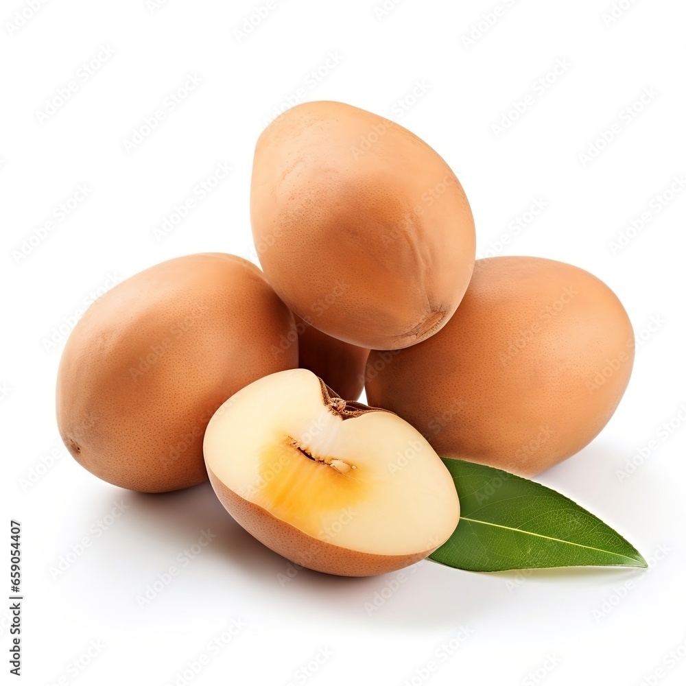 Fresh sapodilla fruits on a white background Fresh sapodilla fruits on a white background