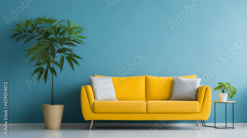 Vibrant Living Room Design Featuring a Striking Wall, generative Ai © Aleksandr
