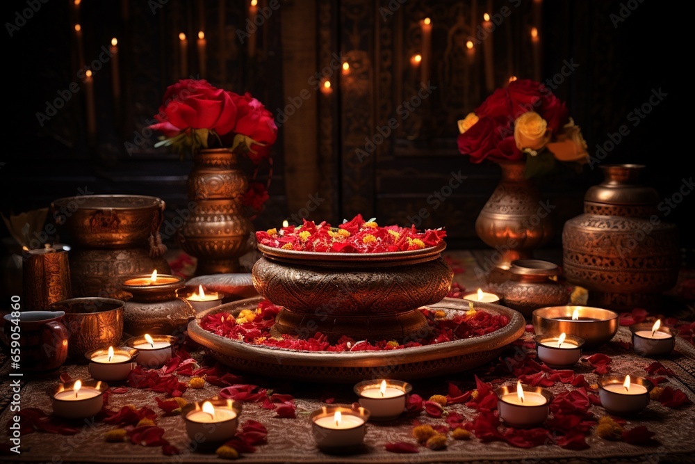 Diwali Puja Serenity Illuminating Traditions Created with Generative AI