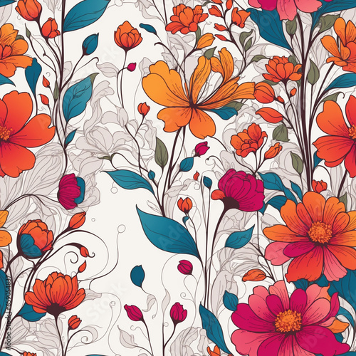 Colorful Flowers Painting Seamless Pattern Colorful Digital Background Floral Design - ai generated