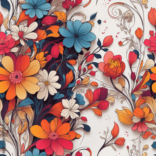 Colorful Flowers Painting Seamless Pattern Colorful Digital Background Floral Design - ai generated © amonallday
