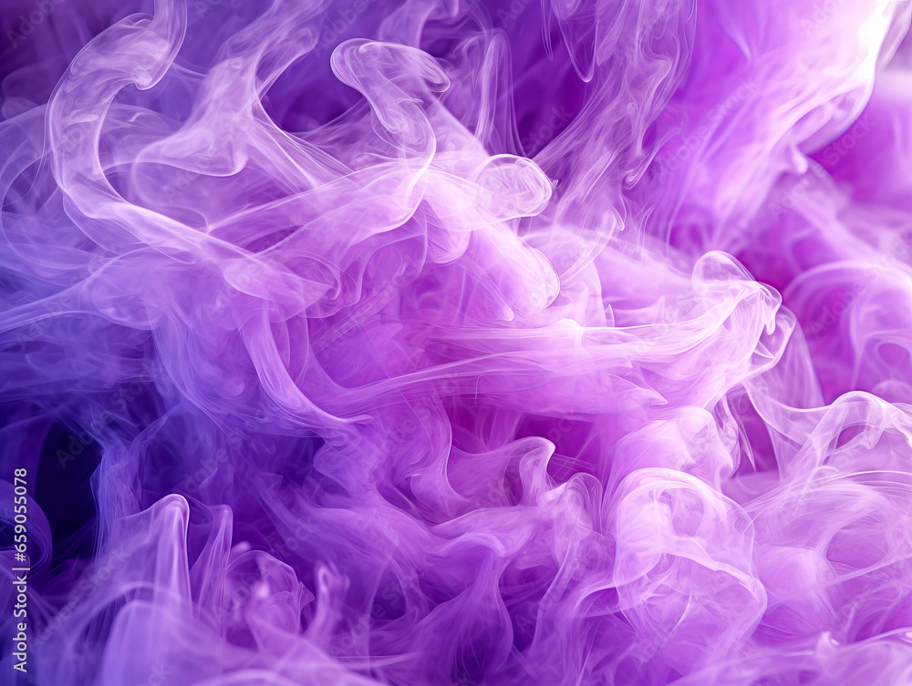 Purple smoke on a black background. Generative AI