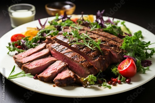 Close examination reveals a succulent flank steak surrounded by luscious vegetable salad