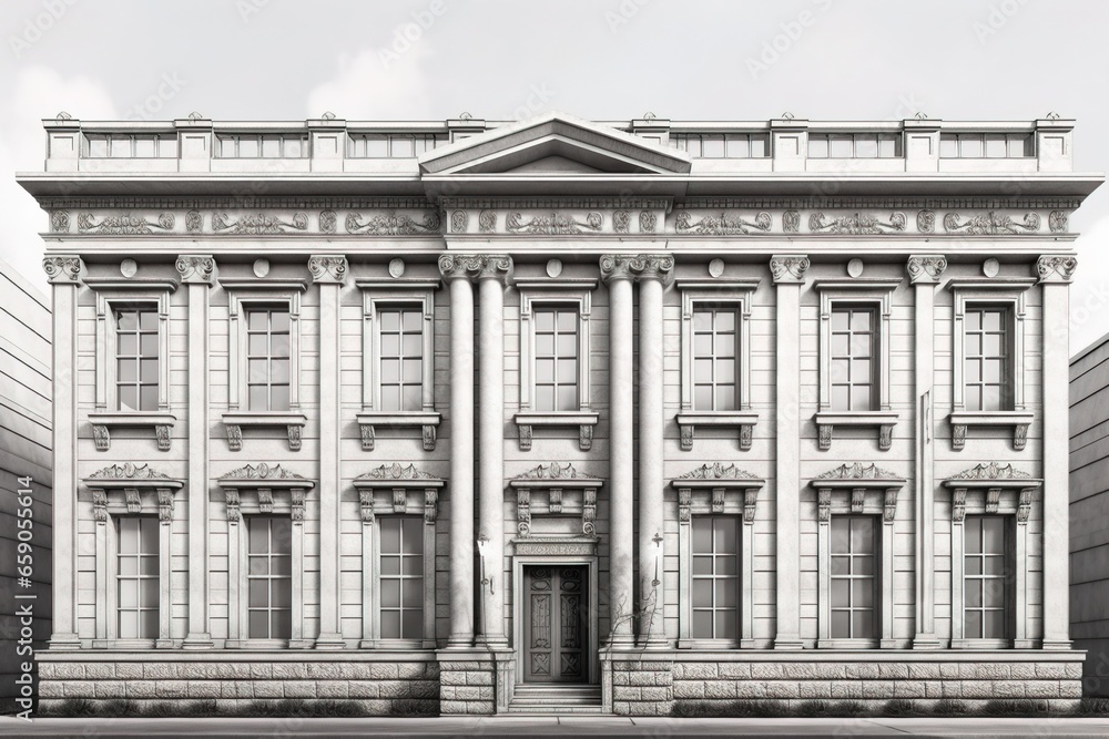 2D front elevation classical building using generative AI 