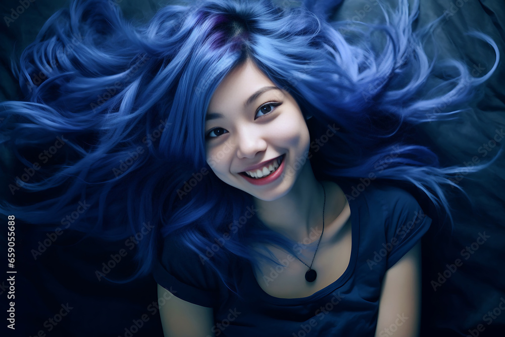 photo of a young girl in a magic creature cosplay, wearing dark Halloween make up, contact lenses and violet hair, looking scary. Generative AI. photo of a young girl in a magic creature cosplay, wearing dark Halloween make up, contact lenses and violet hair, looking scary. Generative AI.