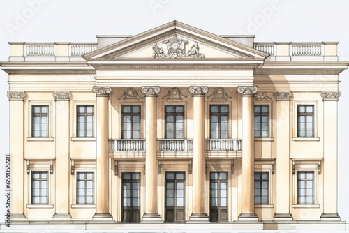 2D front elevation classical building using generative AI  © Afi Kreative