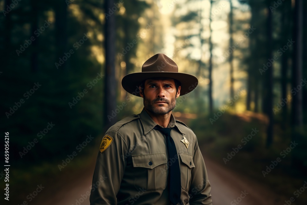 high quality serious ranger in the forest