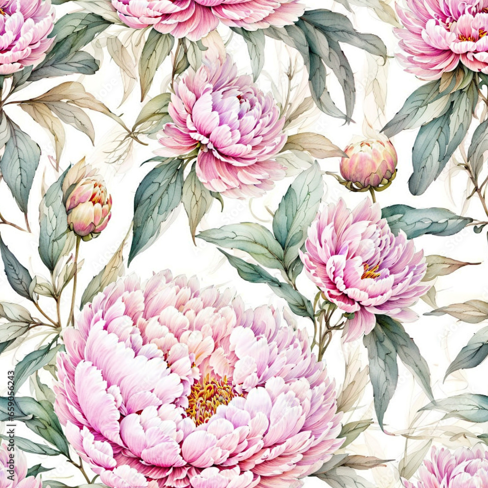Pink White Blossoms Painting Seamless Pattern Colorful Digital Background Floral Design - ai generated
