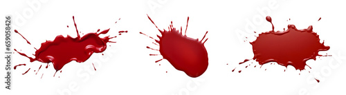 Set of Blood splatter isolated on transparent, dry red paint drop stain , abstract color liquid splash, creative halloween horror crime scene design element AI generate