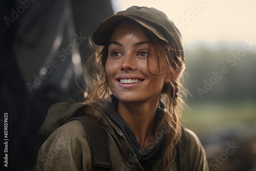 young woman smiling while working in her hunting reserve © Jorge Ferreiro