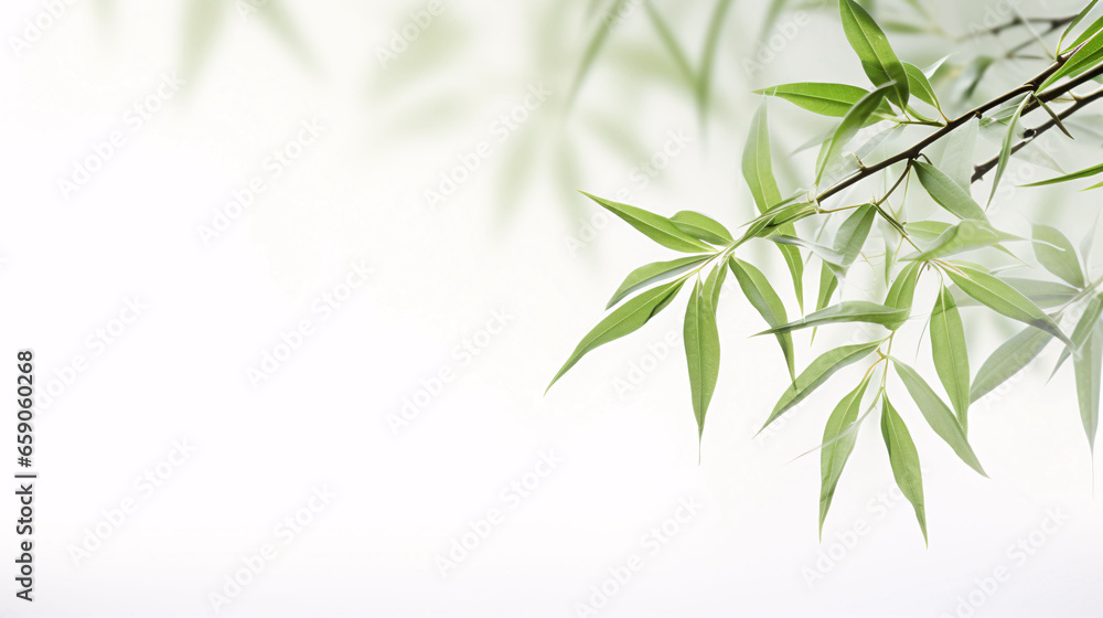 Green leaves of bamboo and branches, bamboo leaf material on white background Green leaves of bamboo and branches, bamboo leaf material on white background