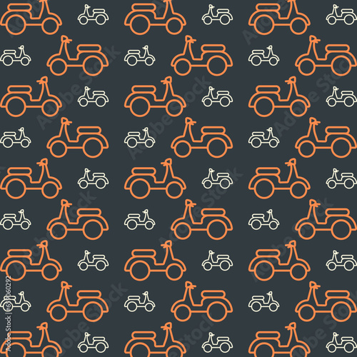 Old scooter trendy colorful repeating pattern seamless vector illustration background