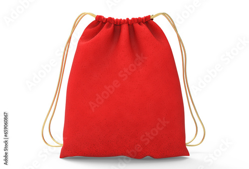 Christmas velvet red bag isolated on transparent background - 3D